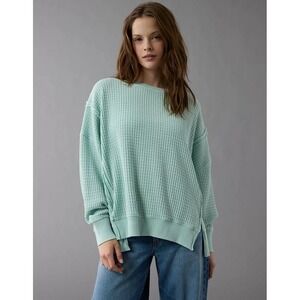 American Eagle Light Green Big Hug Oversized Comfy Waffle Sweatshirt Size Large